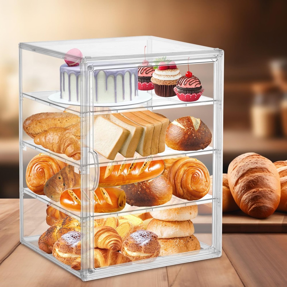 4 Layers Adjustable Clear Bread Storage Box for Kitchen Countertop Large