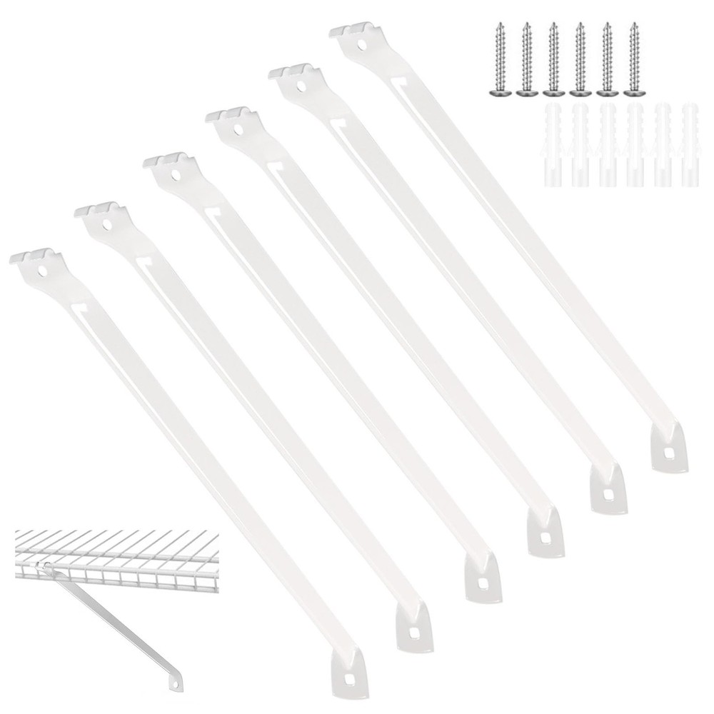 6 Pcs Support Brackets for Wire Shelving, Wire Shelf Brackets Closet Shelf Br...