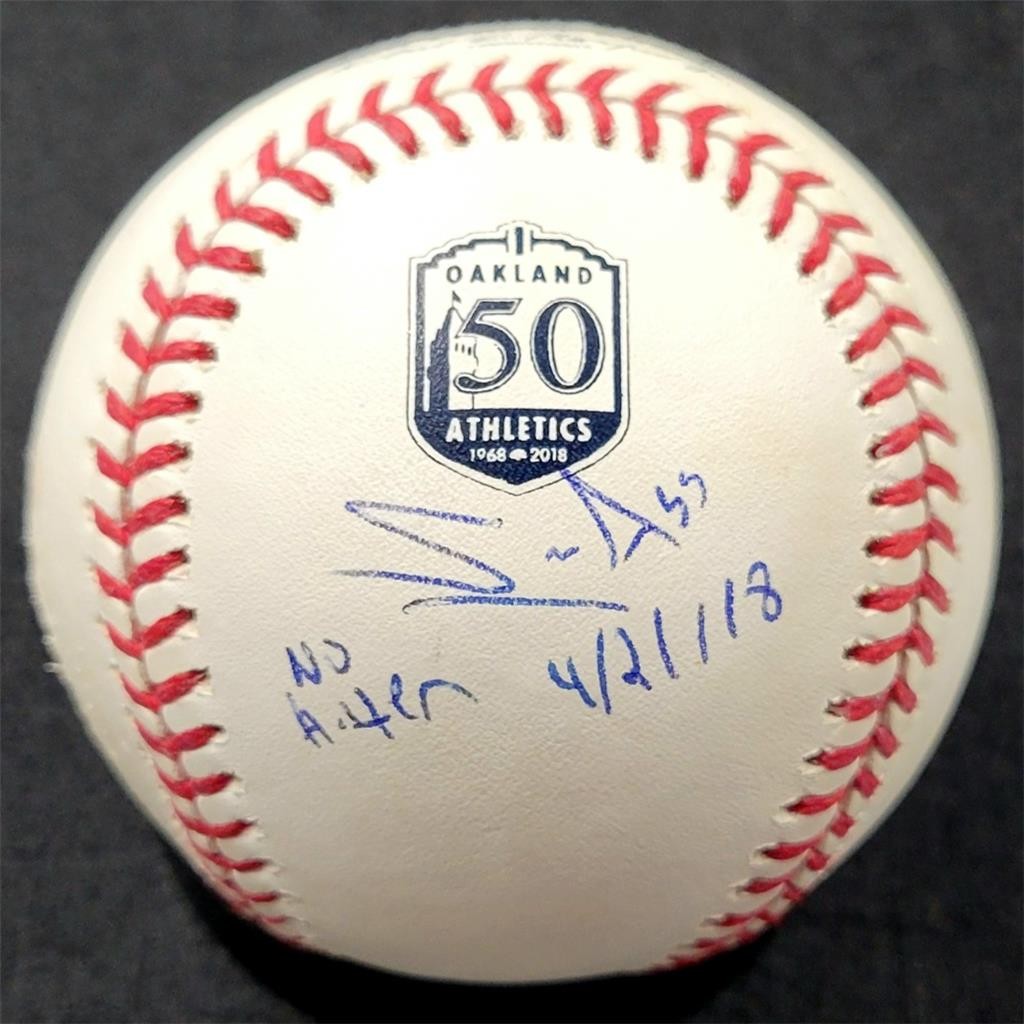 Sean Manaea signed "No Hitter 4/21/18" Oakland A's 50th Baseball autograph JSA