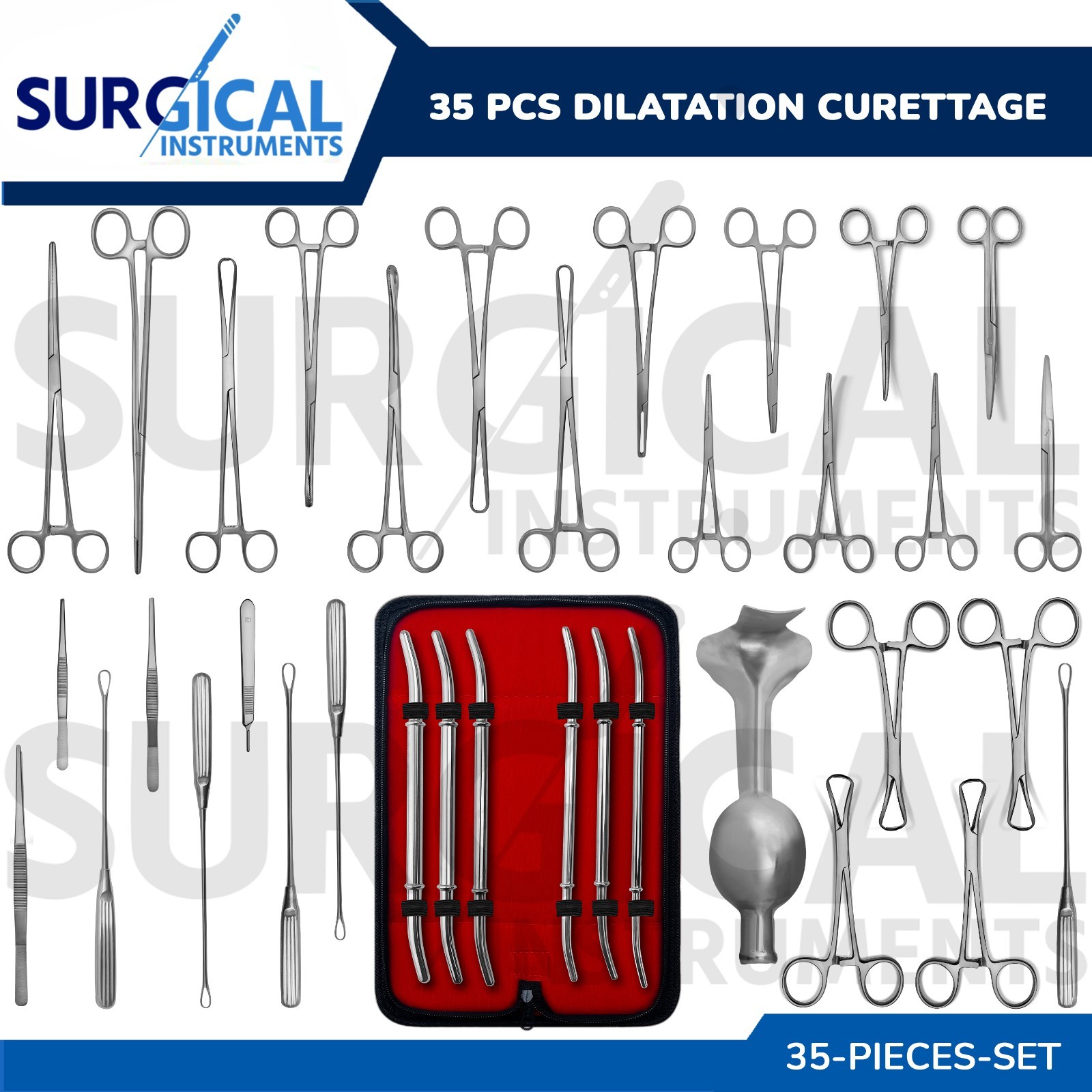 Set of 35 Pcs Dilatation Curettage Gynecology Surgical Instruments German Grade
