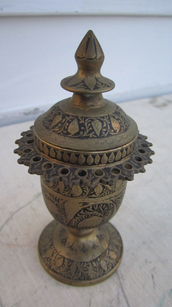 Small incense burner - nicely decorated - 5 1/4" tall