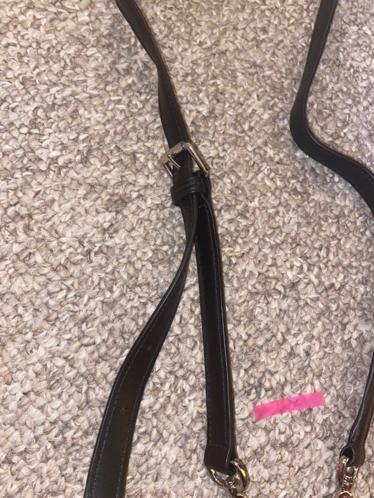Tumi black leather replacement shoulder strap adjustable Silver Hardware