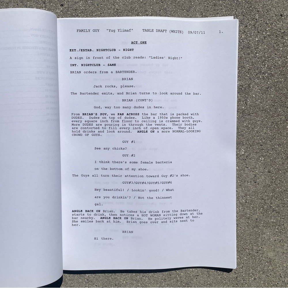 Family Guy 200th Episode 2011 Yug Ylimaf Original Table Draft Script ICONIC!!