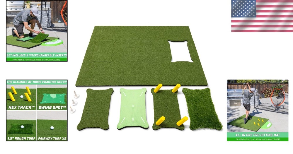 5'x4' Foldable Golf Mat with Interchangeable Turf Inserts for Effective Training