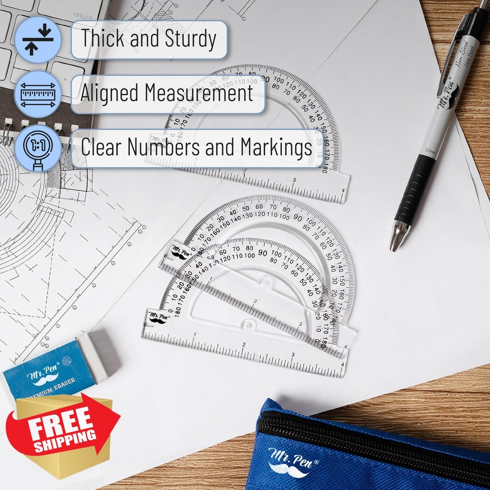 Mr. Pen Bulk Plastic Protractor 24 Pack 4 Inch Clear Math School
