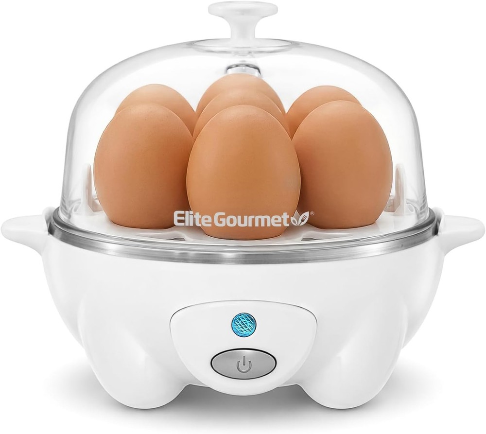 Compact White Egg Cooker with Auto Shut-Off: Makes 7 Delicious Eggs Effortlessly