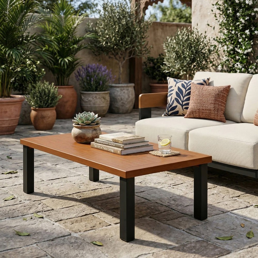 Rectangular Outdoor Coffee Table, Modern Patio Table for Deck, Backyard, Porch