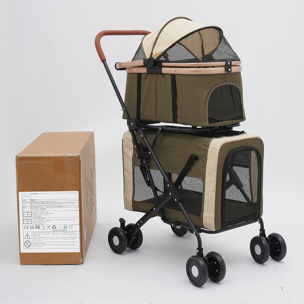 Two-tier Foldable Pet Stroller Dog&cat Stroller For Small & Medium Dogs Portable