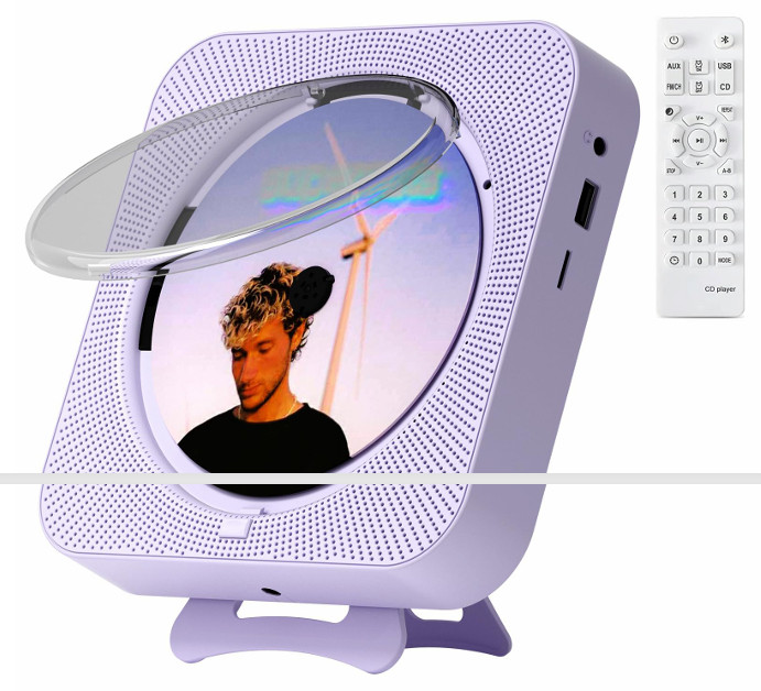 Portable CD Player with Wall Mount Bluetooth Remote Control Elegant Purple *New*