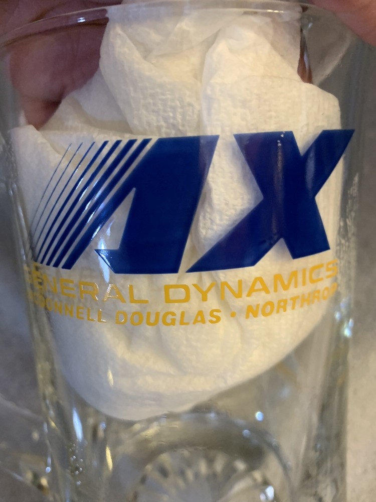 LARGE CLEAR MUG STEIN-AX GENERAL DYNAMICS MCDONNELL DOUGLAS NORTHROP