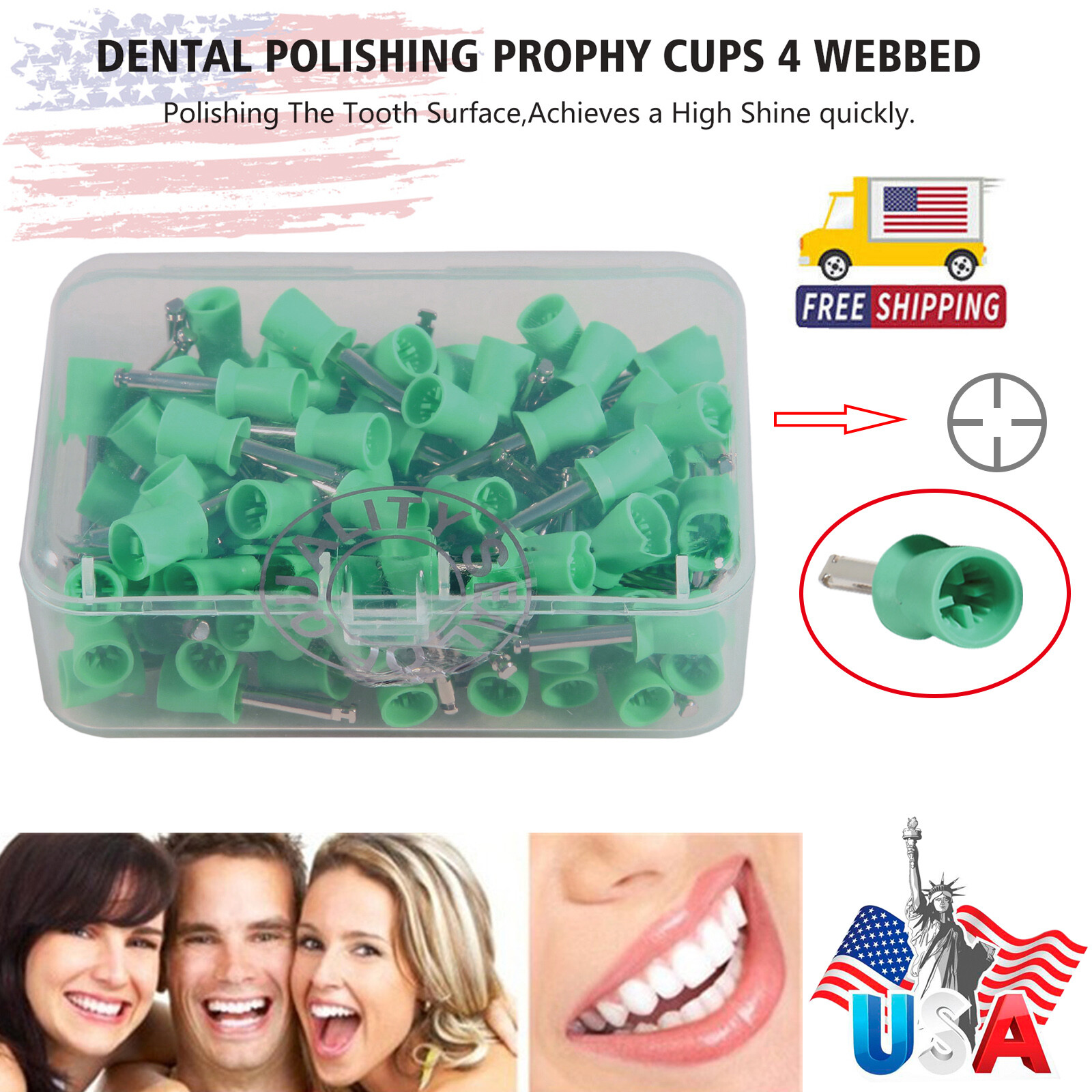 100pcs Dental latch type prophy polishing brush flat tapered brushes cups po