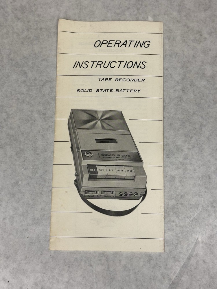 Solid State tape recorder operating instructions pamphlet