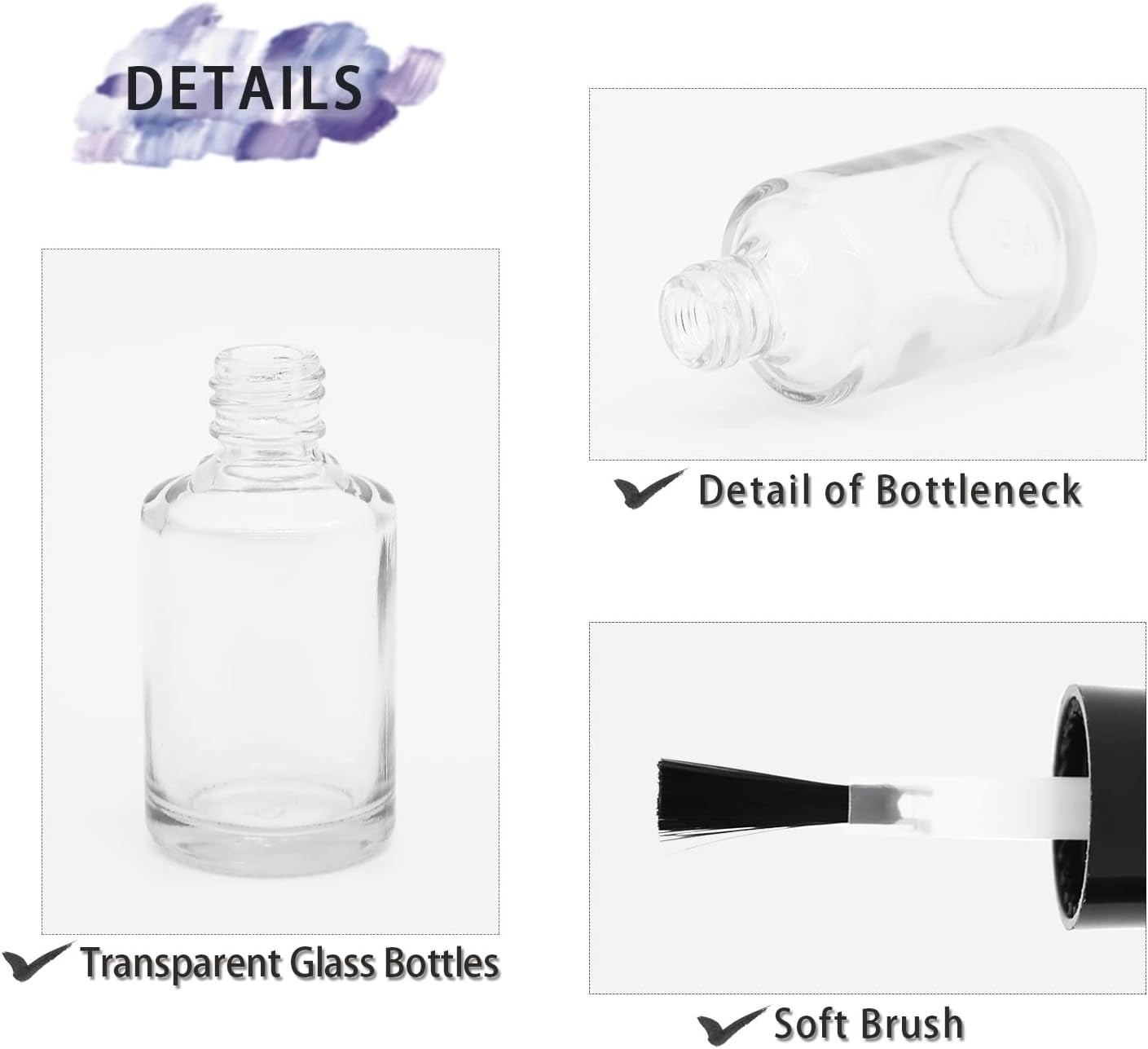 Empty Nail Polish Bottles with Brush Cap, 15ml Empty Glass Refillable Nail Po...