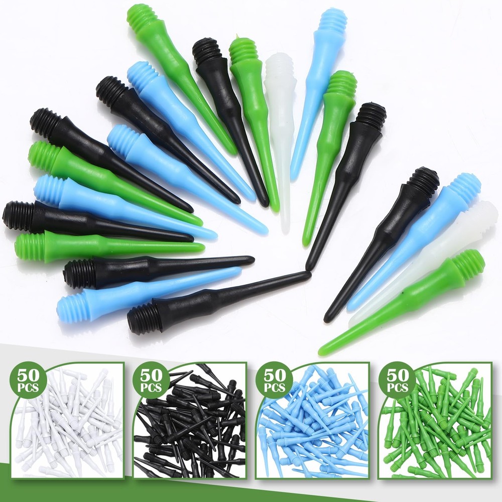 200-Pack 2BA Threaded Soft Tip Dart Tips, Plastic Replacement Dart Tips Soft Tip