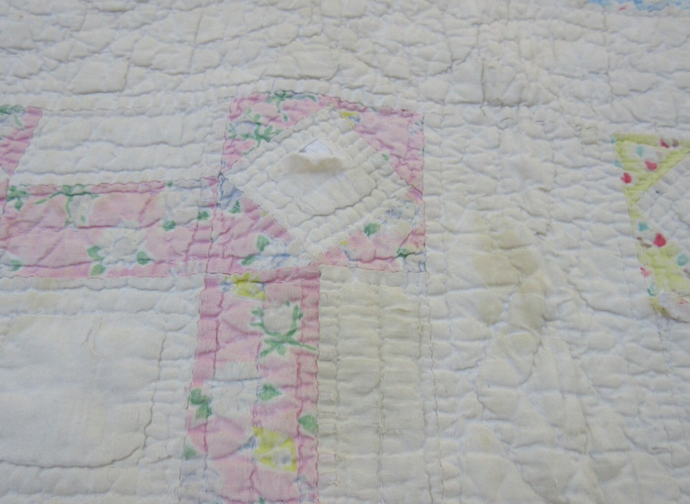 Quilted Patchwork Squares Quilt Hand Sewn 78" x 67"