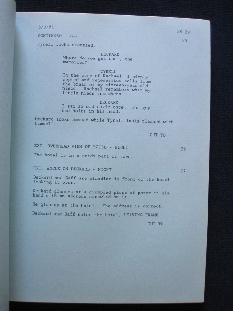 ORIGINAL BLADE RUNNER SCRIPT - BASED ON PHILIP K DICK'S NOVEL, DIR. RIDLEY SCOTT