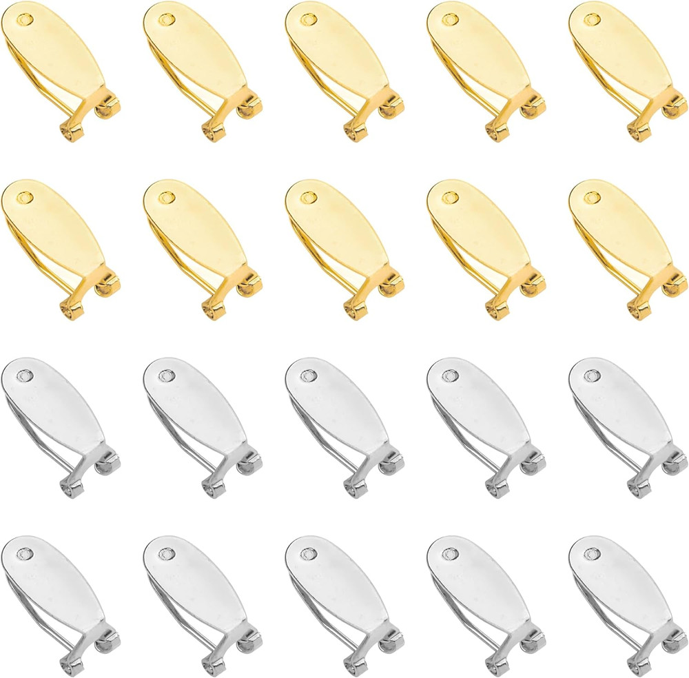 20PCS Fingernail Earring Post Backs, Hypoallergenic Clip Base Studs, Hinged Pads