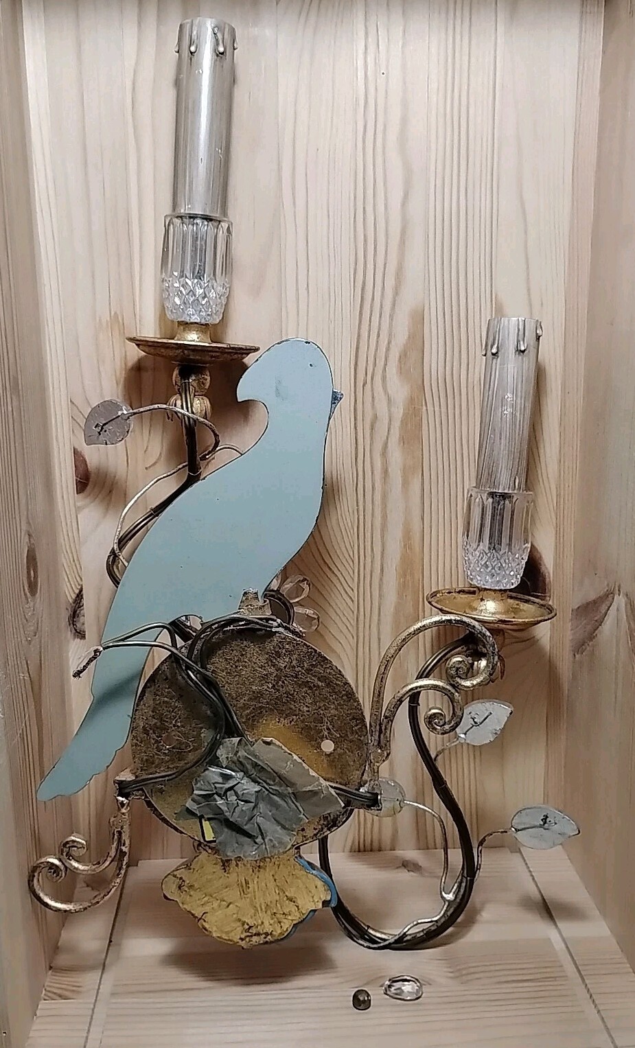 1 Antique Maison Bagues French Crystal Glass Parrot Bird Wall Sconce