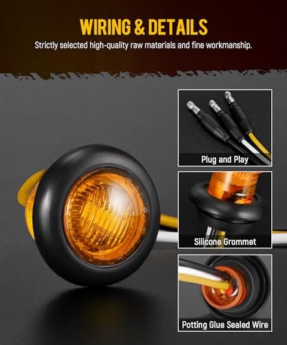 3/4 Inch Dual Function LED Lights - Strobe + Marker, [DOT Approved] Amber+Red