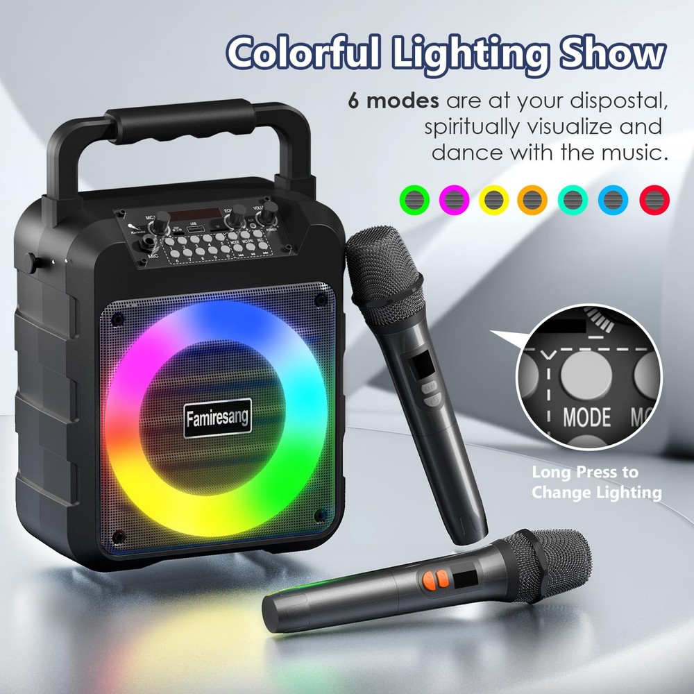 Karaoke Machine for Adults - Portable Bluetooth Karaoke Speaker with Two Wire...