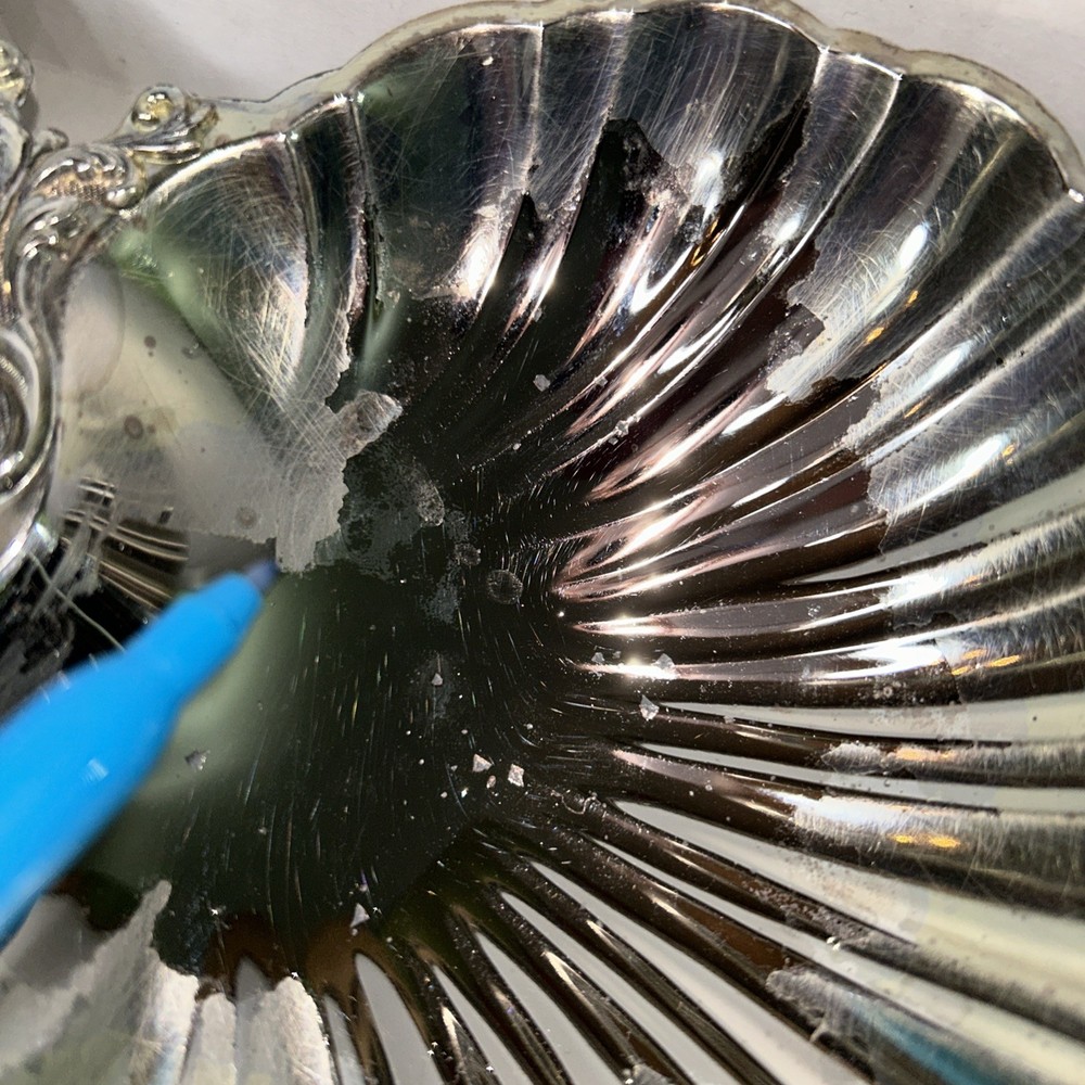 Vintage Silvertone Double Clamshell Serving dish Unpolished FLAWED, Damaged