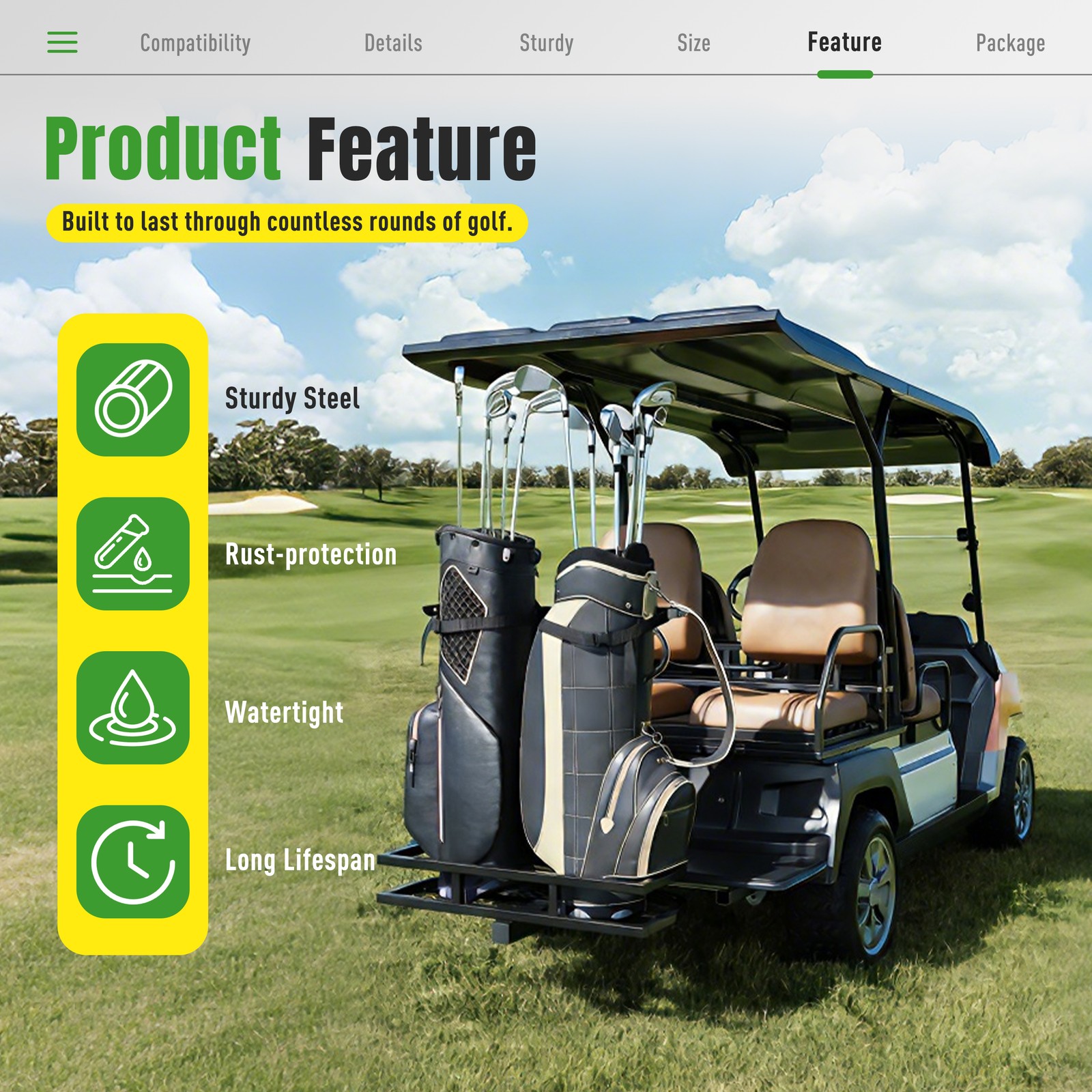 Golf Bag Holder Rear Seat Attachment Rack For Club Car E-Z-Go Yamaha Golf Cart