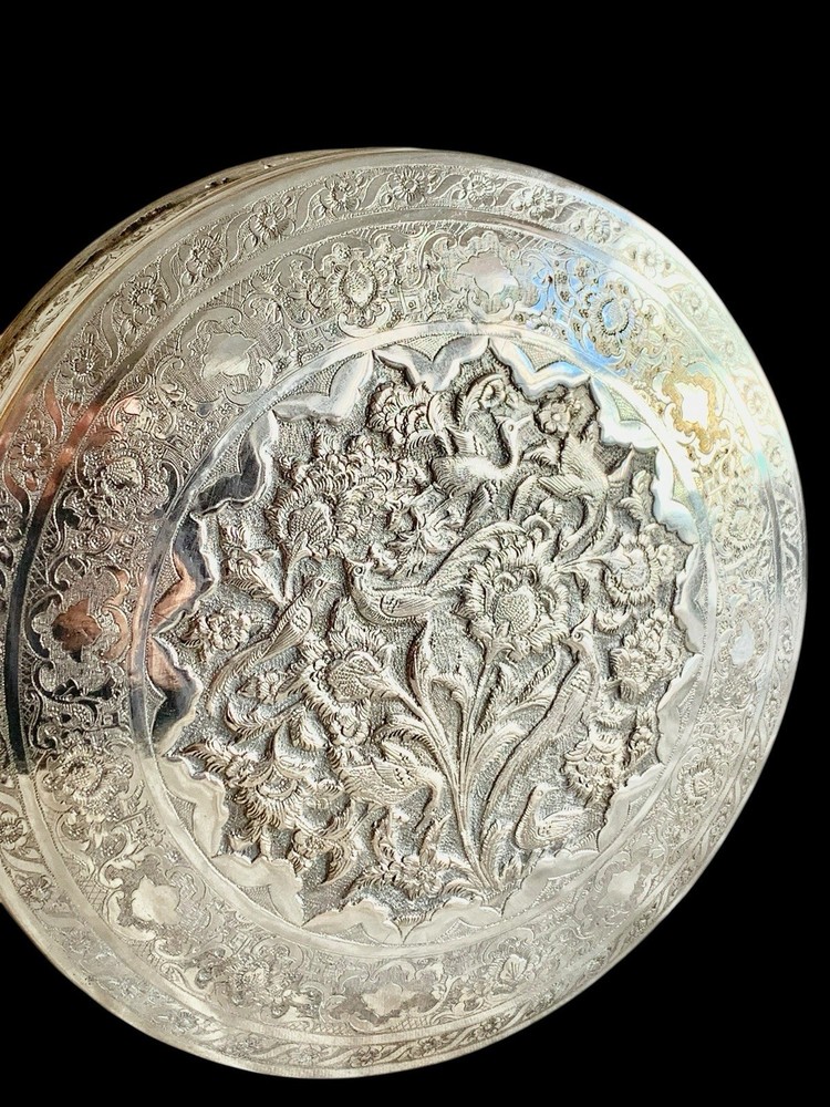 Antique Islamic Perisan Solid Silver 84 Box Engraved Galamzani Signed