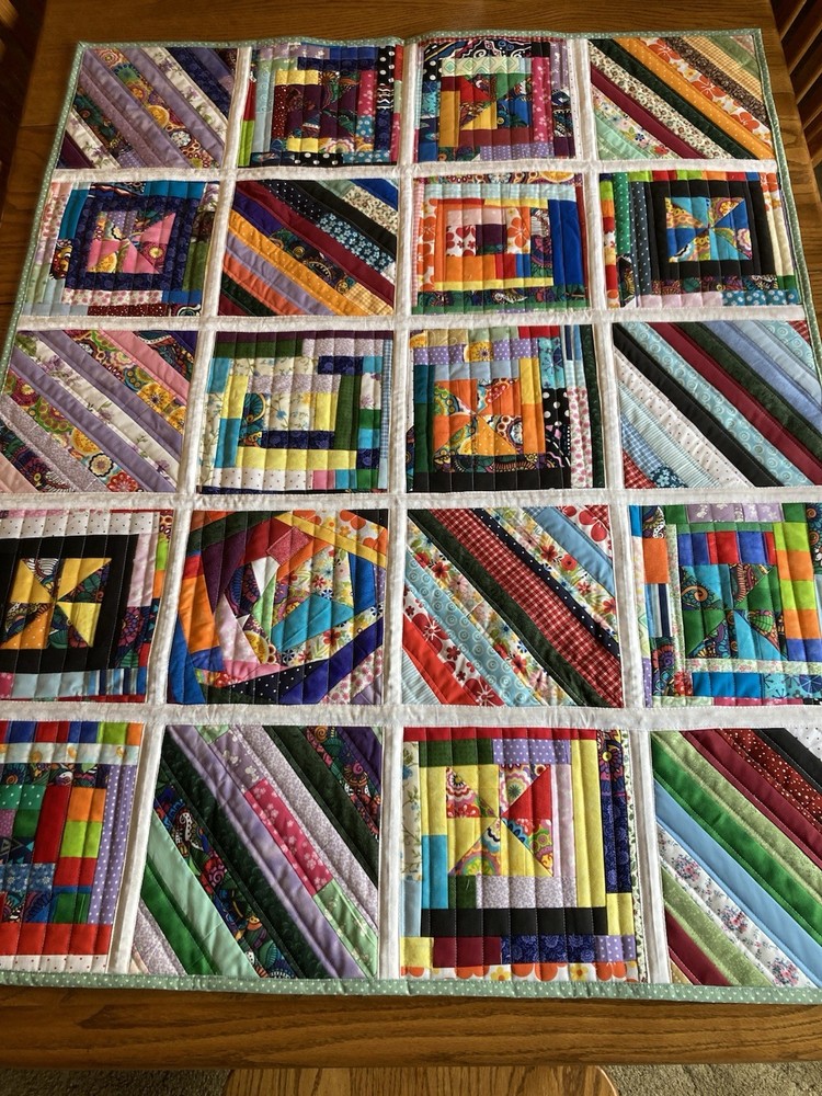Handmade Scrappy Sampler Quilt 38 1/2” X  48”