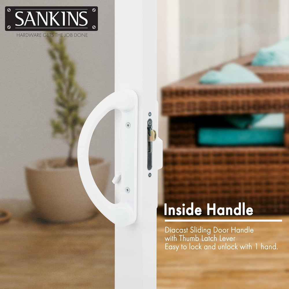 Sliding Patio Door Handle Pull Set with Mortise Lock, Full Replacement White Die