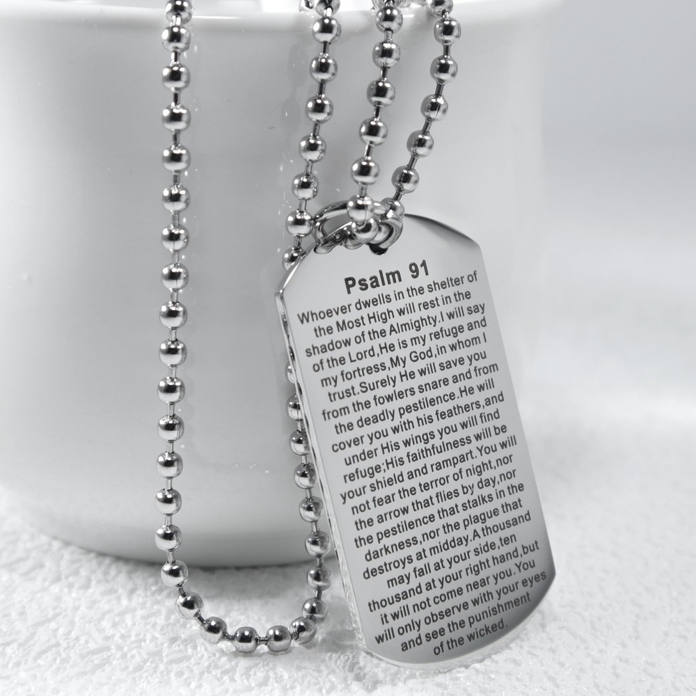 Christian Scripture Religious Dog Tag Necklace,Catholic Bible Verse Baptism C...