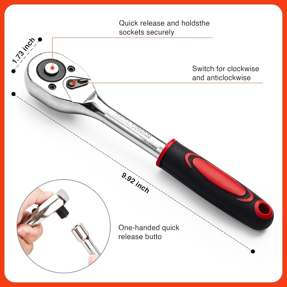 Ratchet Socket Wrench Set Drive Socket Set Ratchet Handle and Extension Bar