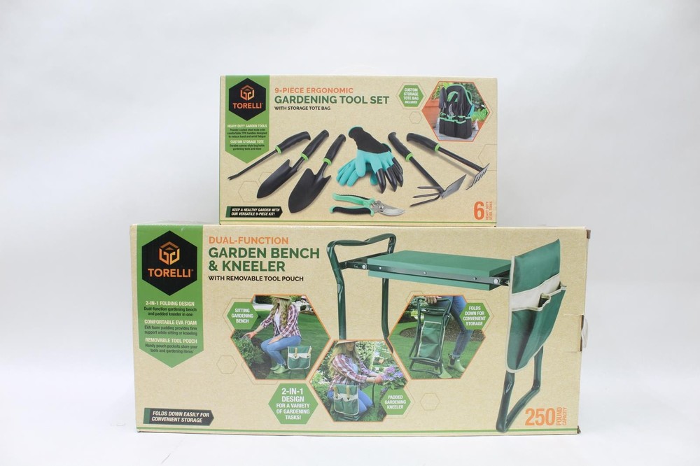 Torelli Dual Function Garden Bench & Kneeler w/ Gardening Tool Set