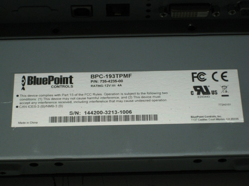 BluePoint Controls BPC-193TPMF 735-4235-00 19" Display Touch Screen