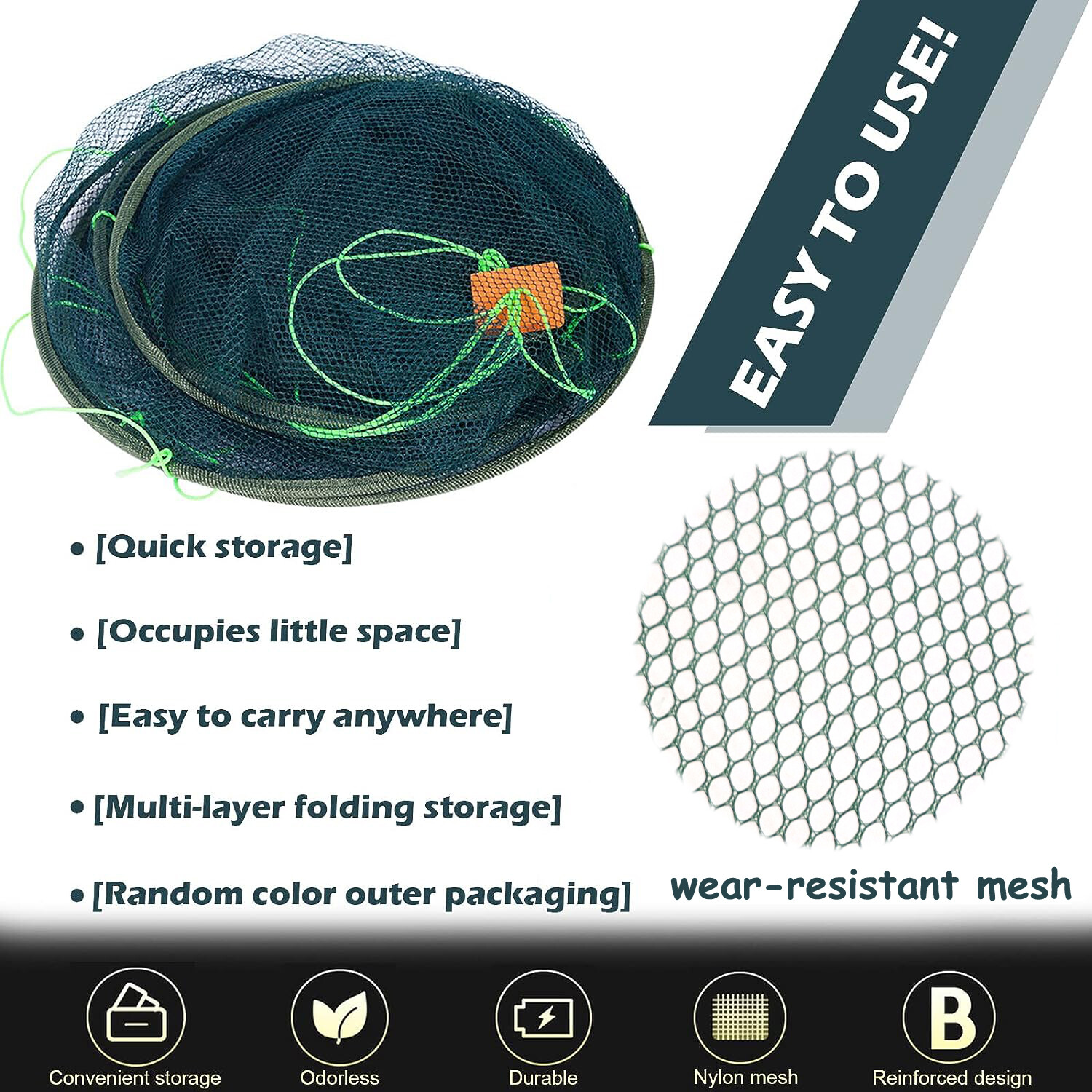 Foldable Fishing Landing Net Fish Catcher Network Crab Shrimp Mesh Trap for Kids