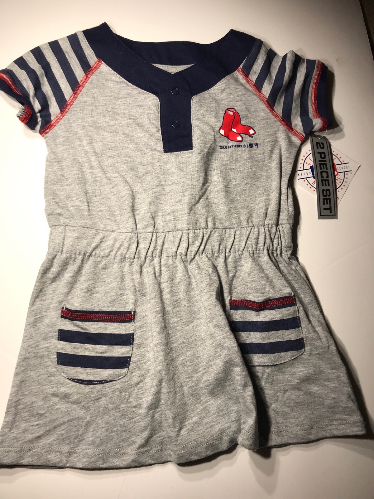 Toddler Girl's Boston Red Sox Striped Gray Dress - 18m, 2t, 3t, 4t - New!