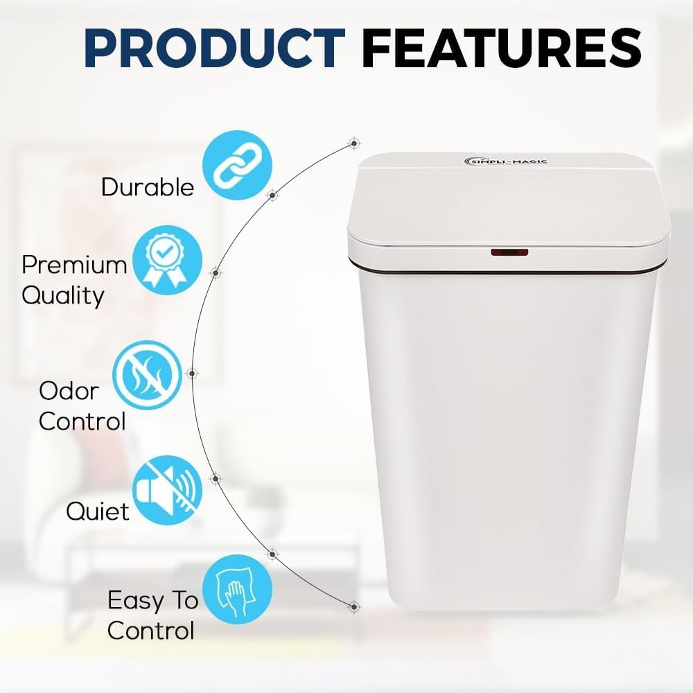Touchless Trash Can 13 Gallon Motion Sensor Automatic Hands Free Simpli Magic