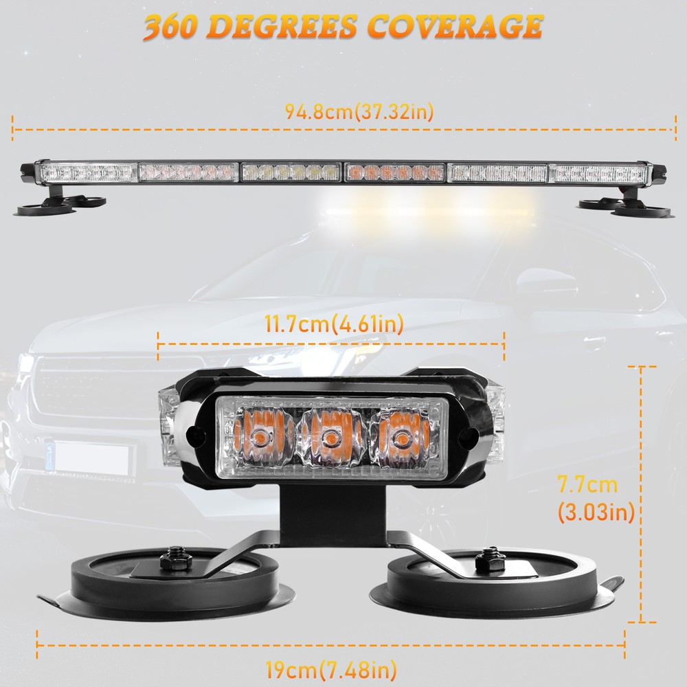 78 LED Amber/White Rooftop Double Side Emergency Strobe Warning Light Bar