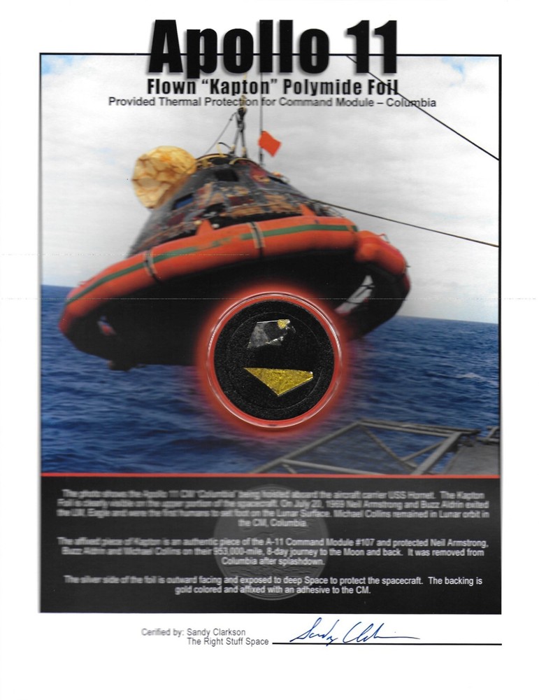 Apollo 11 Flown Kapton Foil Command Module "Columbia" Remnants on Presentation