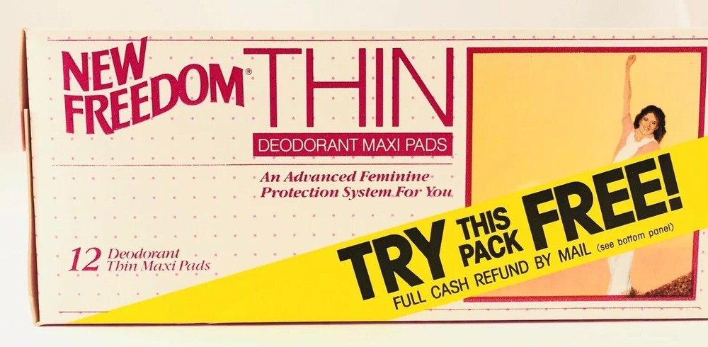 Vintage 1982! New Freedom 12  Deoderant Thin Maxi Pads, New & Sealed!