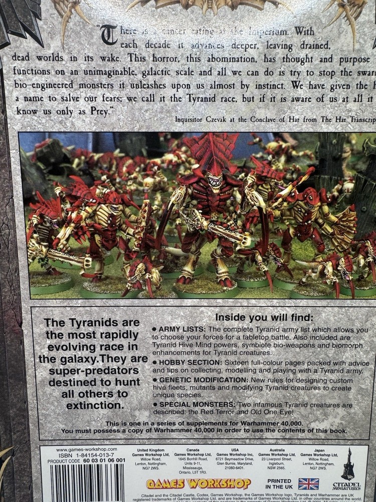 Warhammer 40K Codex Tyranids 3rd Edition 2001 Games Workshop Rulebook Rare Mint