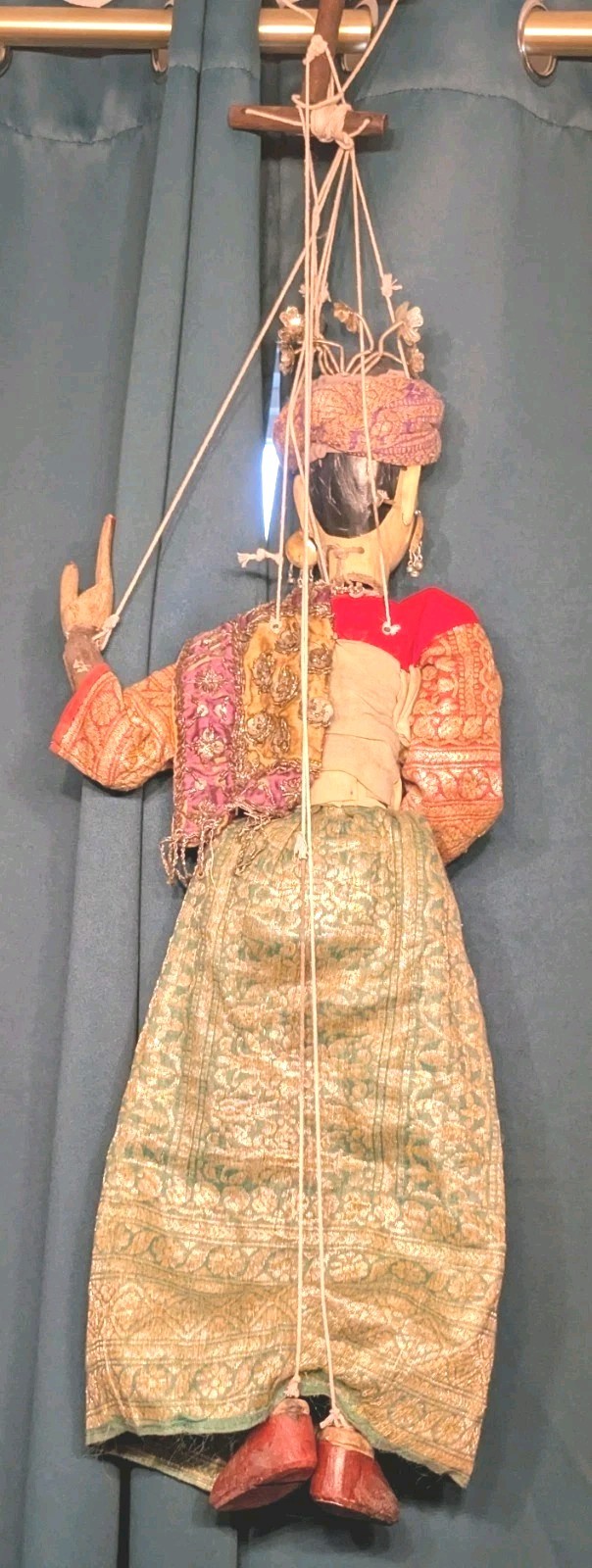 Vintage Burmese Wooden Puppet Marionette 30" Tall