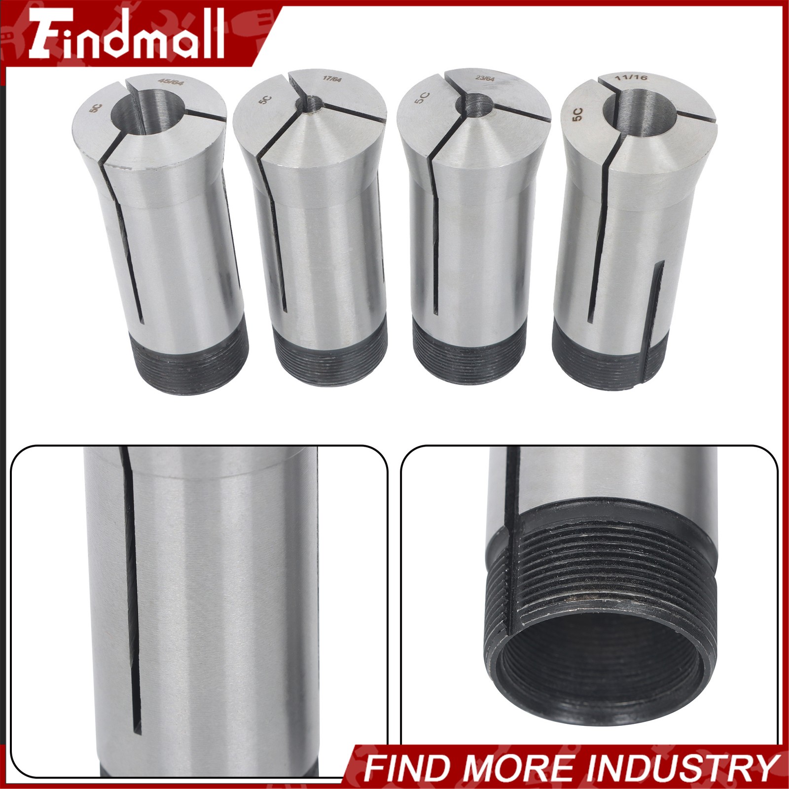 Findmall 57 Pack 5C Collet Set Fractional 1/8" to 1" High Precision Lathe