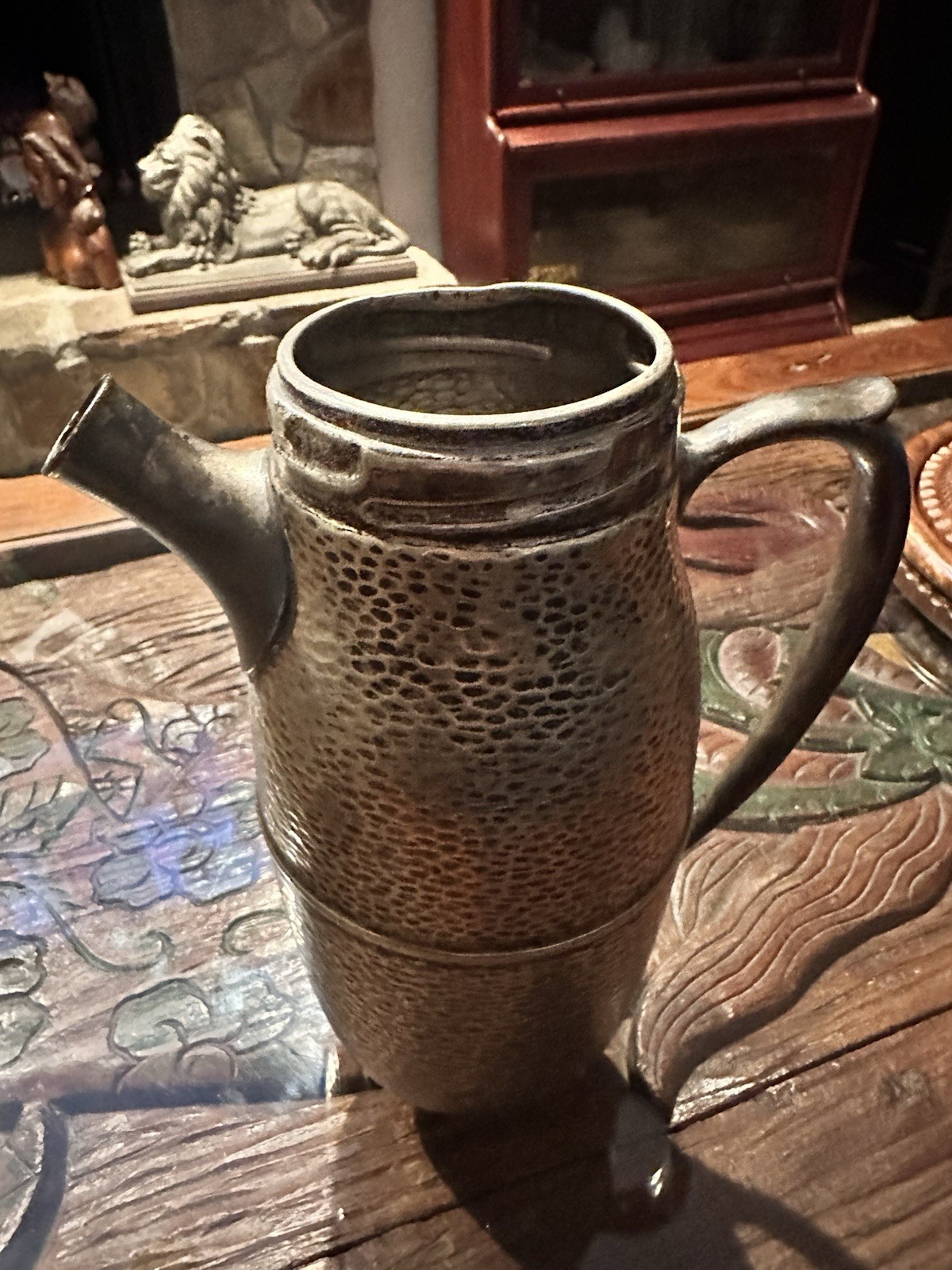 Art Deco Nickel Silver And Silver Plate Cocktail Shaker With Cork -Hand Hammered