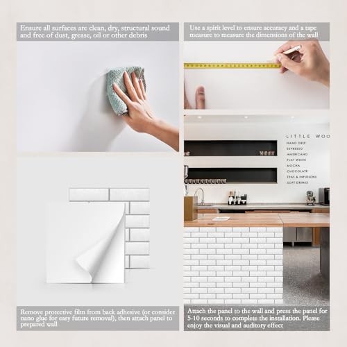 12Pack Acoustic Panels, Self-Adhesive 3D Brick Pattern Sound Proof Panels White