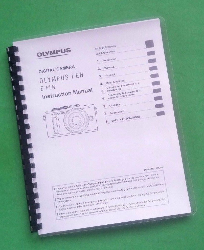 Owners Manual for Olympus E-PL8 Camera 162 Pages W/Clear Covers!