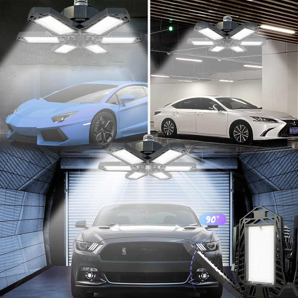 4 Pack 200W LED Garage Lights Deformable 1000000LM Bulb Ceiling Workshop Lamp