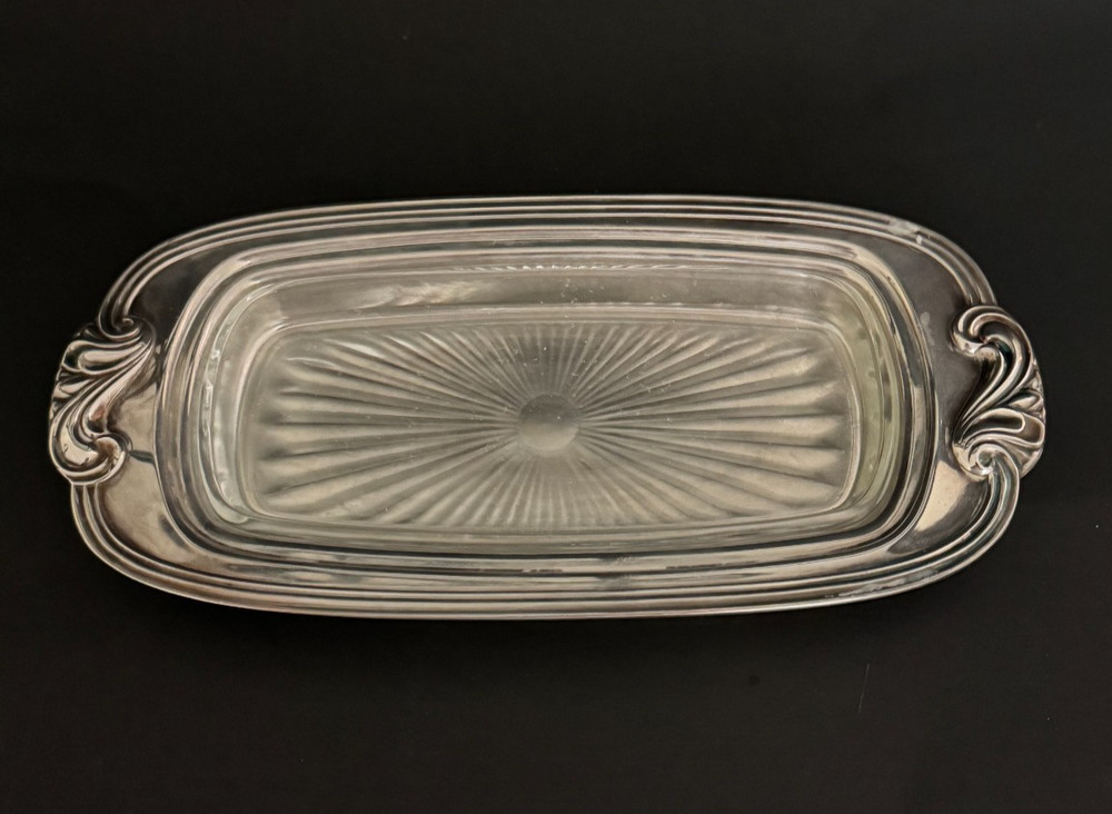 Oneida Covered Butter Server Silverplate with Glass Insert 3 Piece Vintage