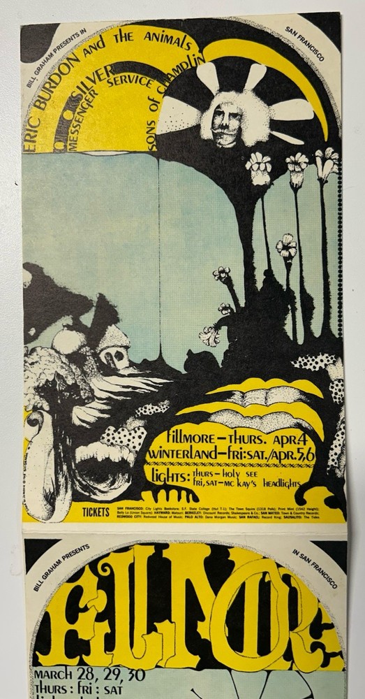 1968-FILLMORE-BG-113/114 DOUBLE POSTCARD-ERIC BURDON & ANIMALS/QMS/COUNTRY JOE