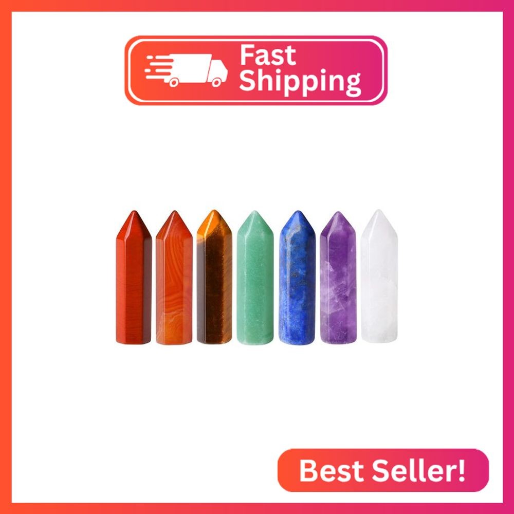 QINJIEJIE 7 PCS 7 Chakra Healing Crystals Mini Wands Crystal Pocket Stones Ameth