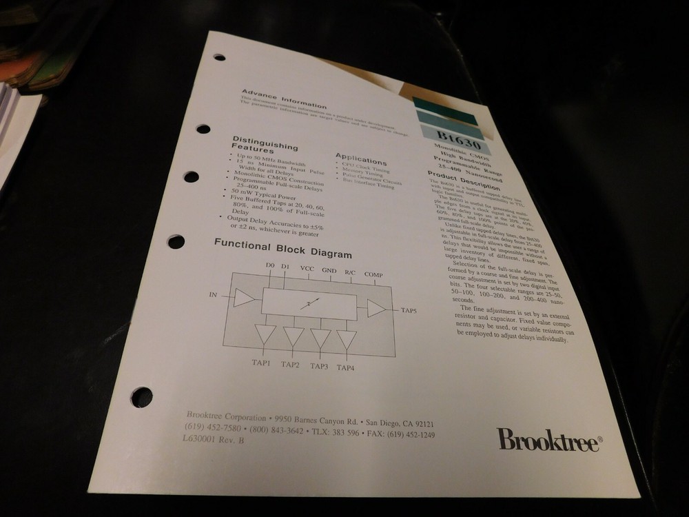 Electronics Specification Guide Brooktree BT630 CMOS Range